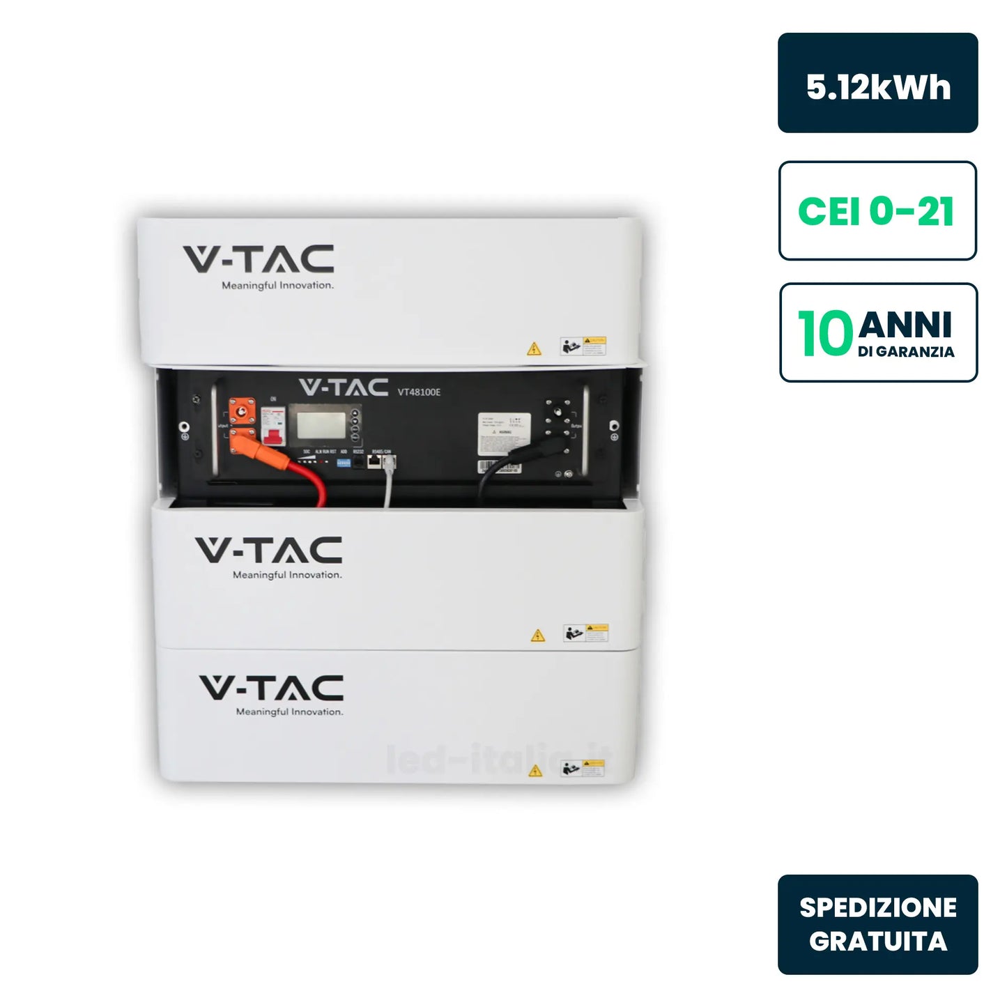 Kit di Accumulo Rack 5.12kWh LFP 51.2V 100Ah 100A Bianco CEI 0-21