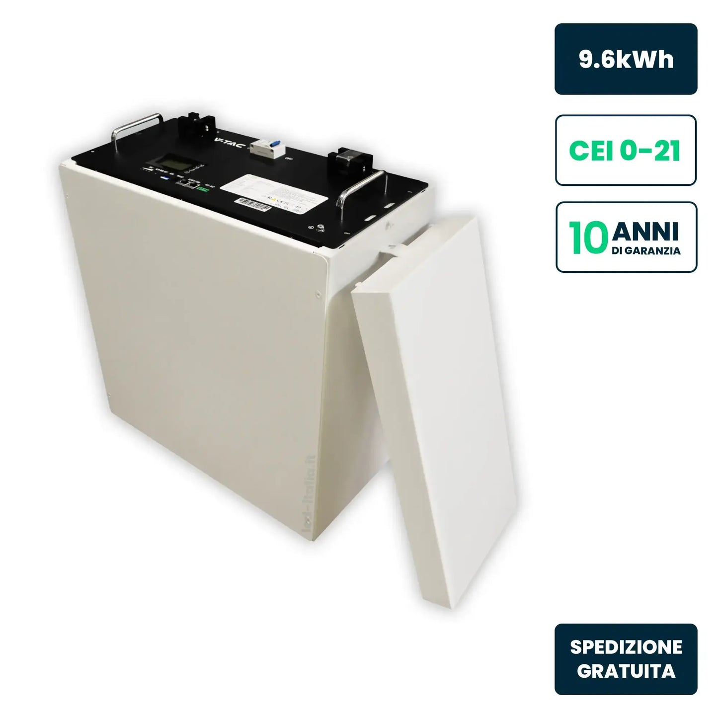 Kit Batteria Accumulo LV 9.6kWh LFP CEI 0-21 48V 200Ah con Modulo Armadio Rack LITE Bianco