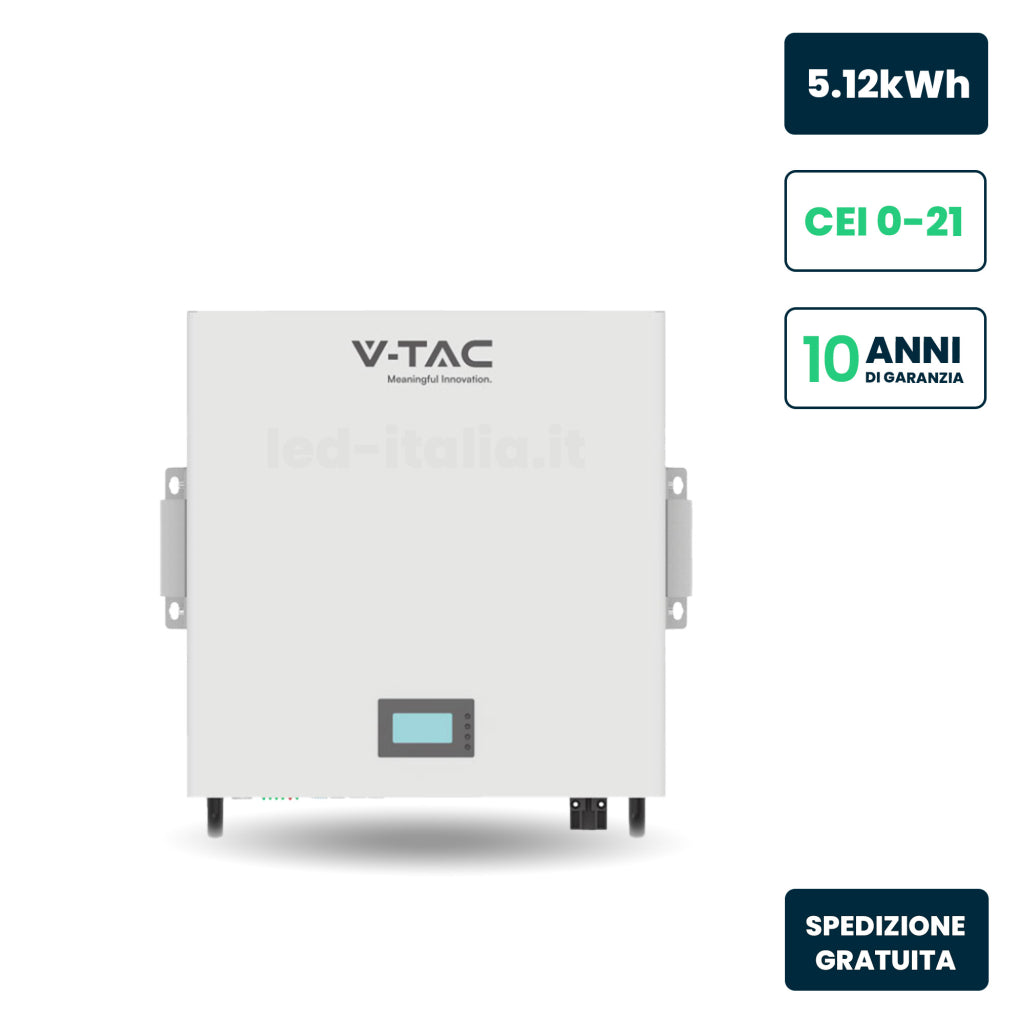 Batteria di Accumulo LV 5.12kWh LFP 51.2V 100Ah 100A Bianca CEI 0-21