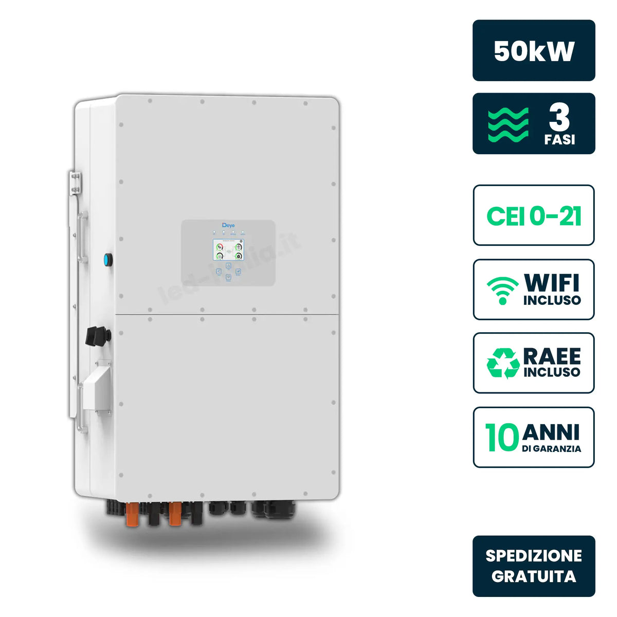 Inverter Ibrido Trifase HV Deye 50kW WiFi CEI 0-21/0-16 Bianco IP65
