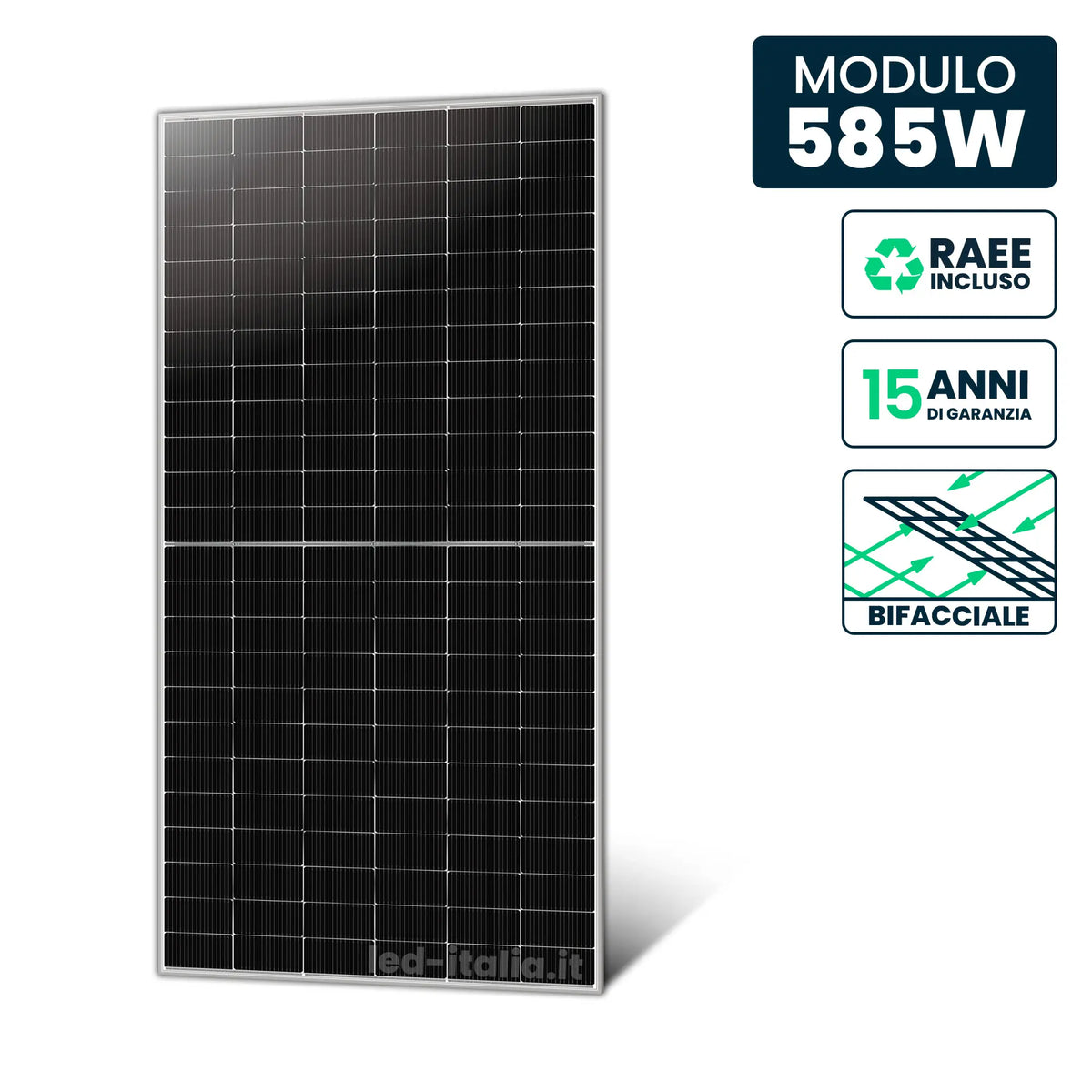 Pannello Solare 585W Bifacciale N-Type TOPCon Silver 2278x1134x30mm