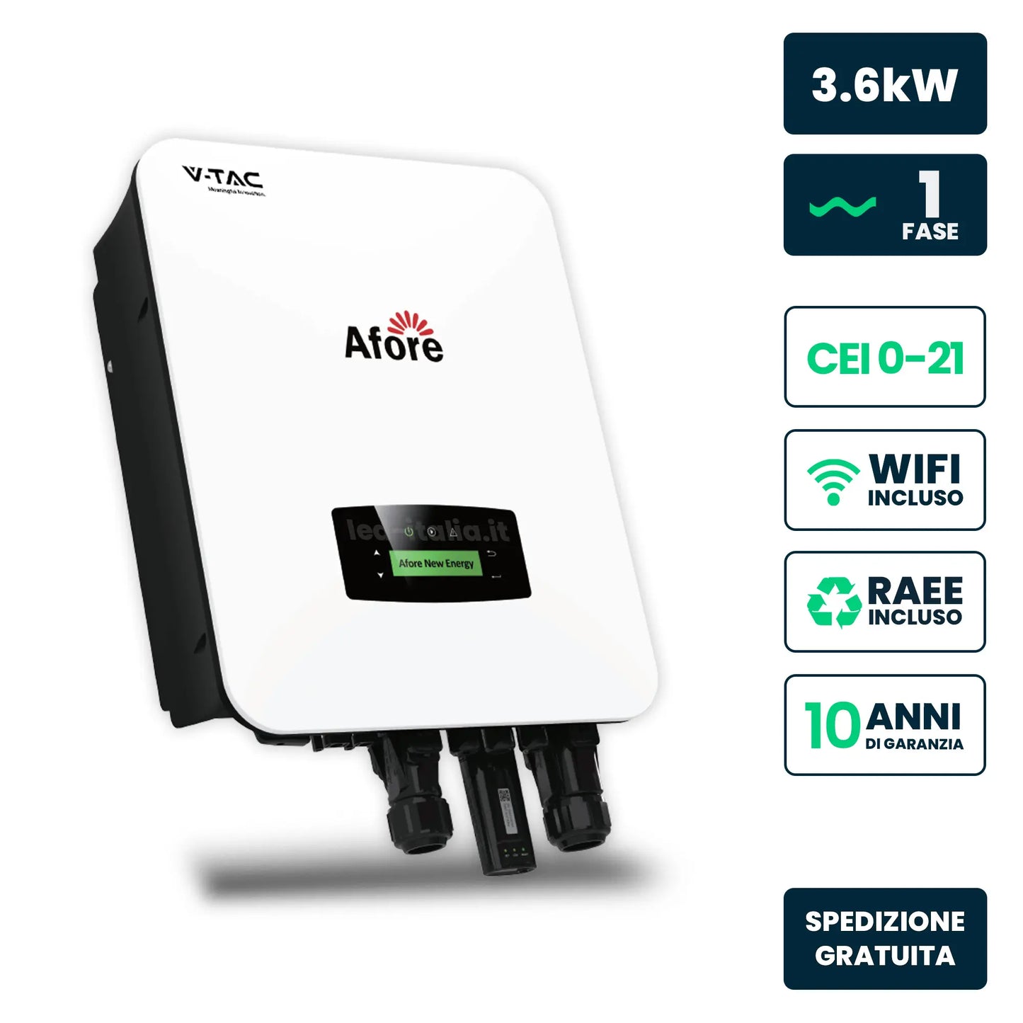 Inverter Ibrido Monofase LV Afore 3,6kW WiFi CEI 0-21 Bianco IP65