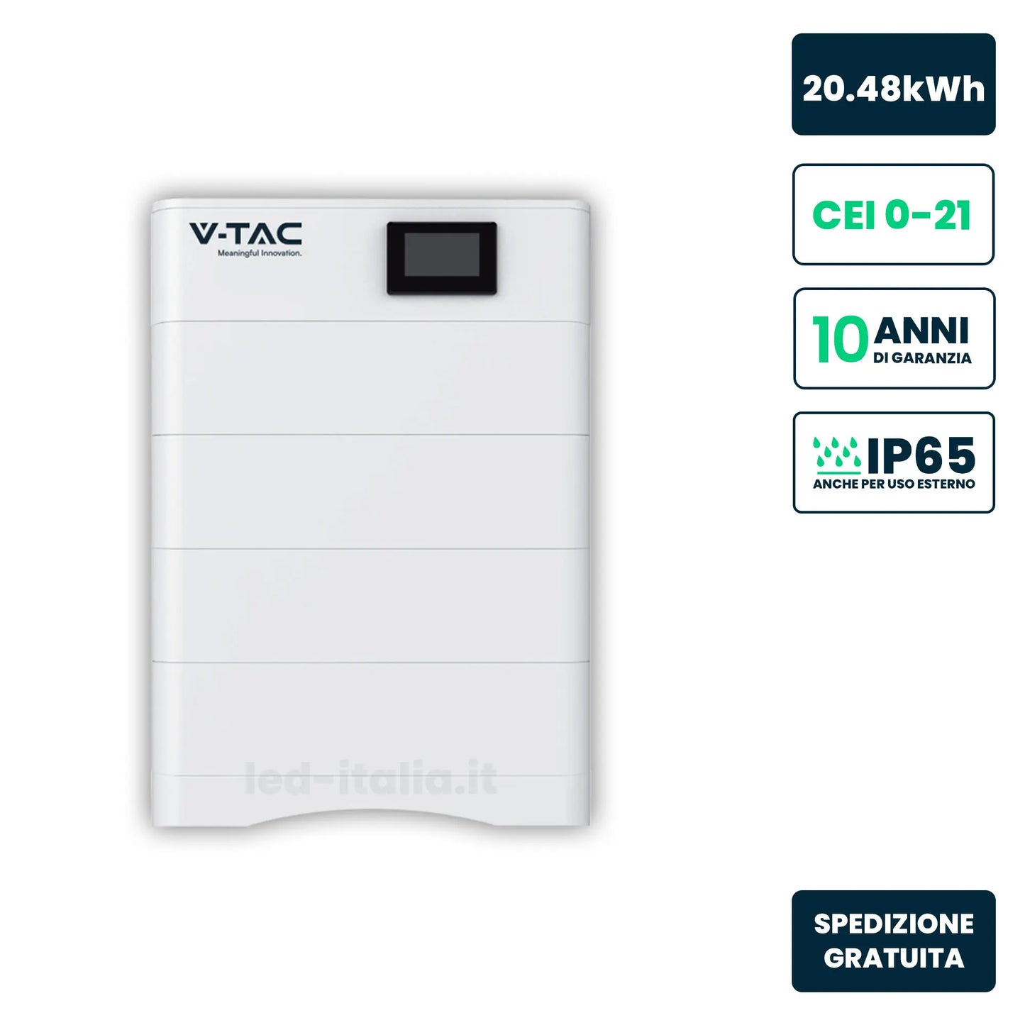 Kit di Accumulo HV 20.48kWh LFP 204.8V 100Ah 50A Bianco CEI 0-21 IP65
