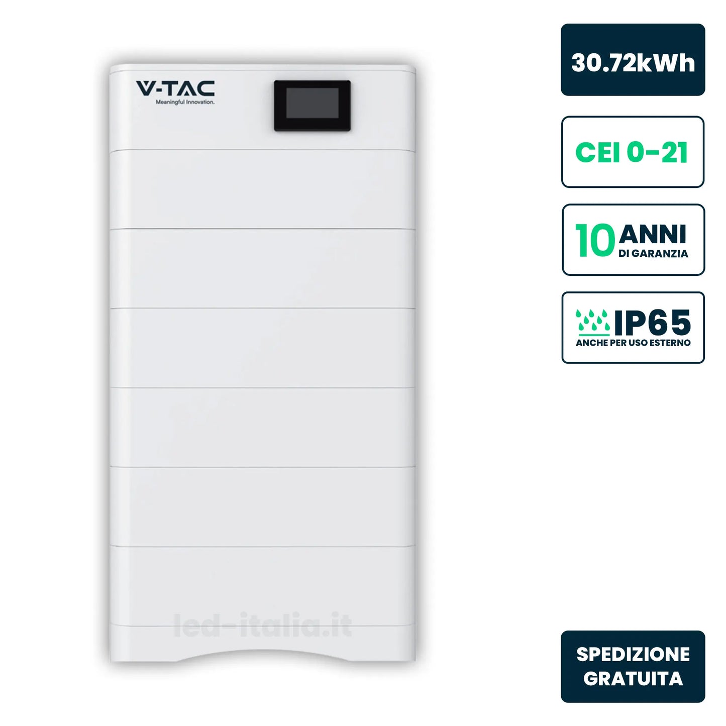 Kit di Accumulo HV 30.72kWh LFP 307.2V 100Ah 50A Bianco CEI 0-21 IP65