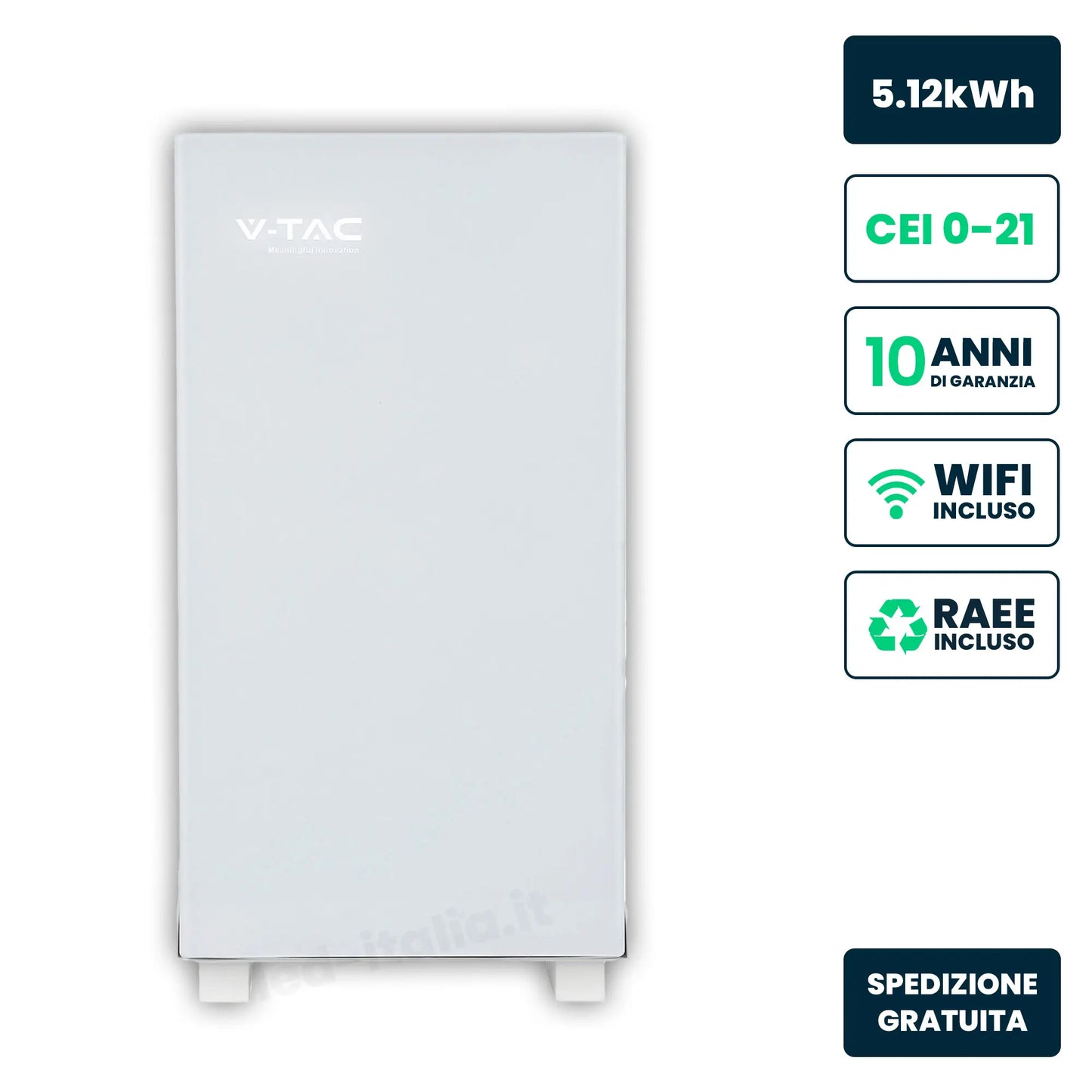 Batteria di Accumulo LV 5.12kWh LFP 51.2V 100Ah 100A WiFi Bianca CEI 0-21