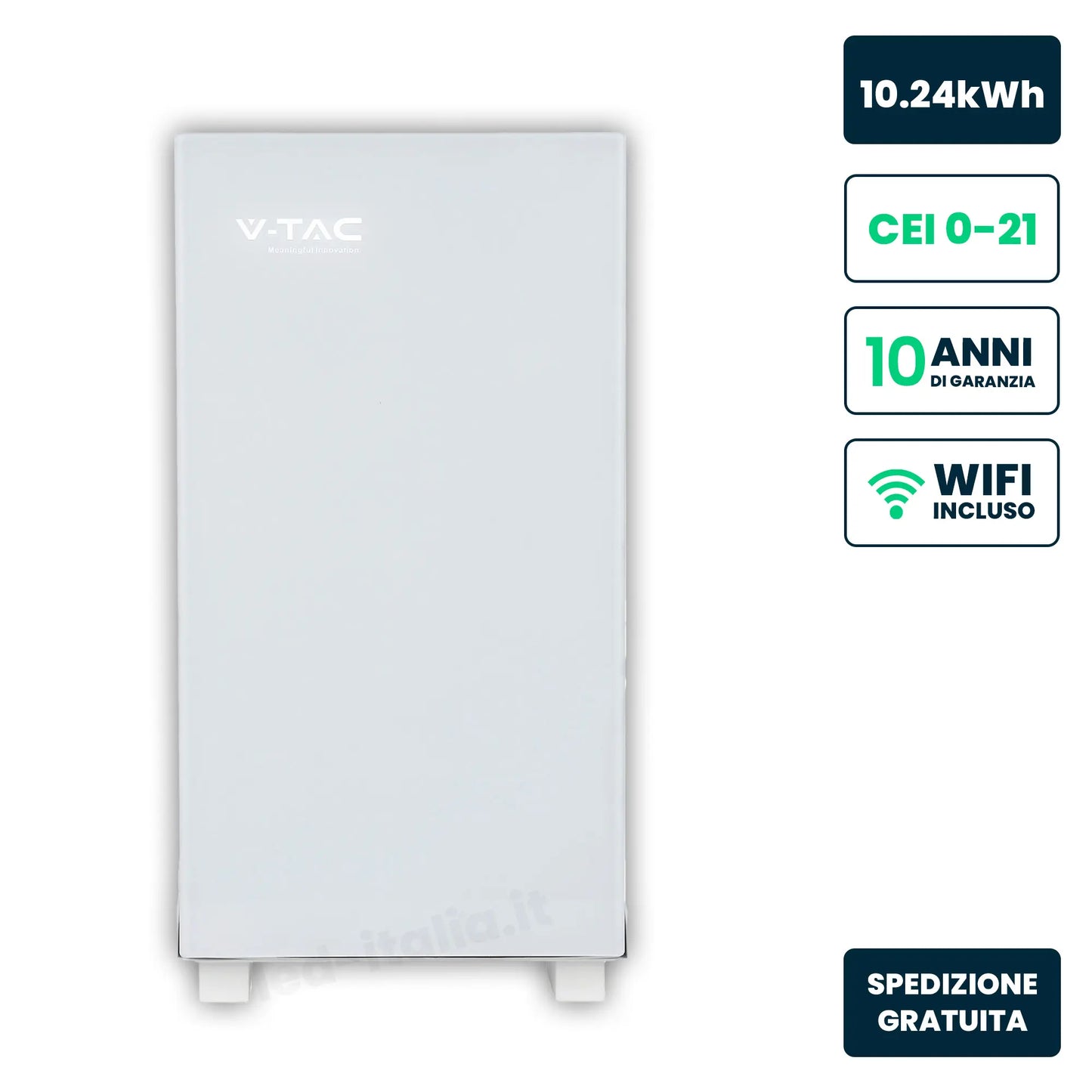 Batteria di Accumulo LV 10.24kWh LFP 51.2V 200Ah 100A WiFi Bianca CEI 0-21