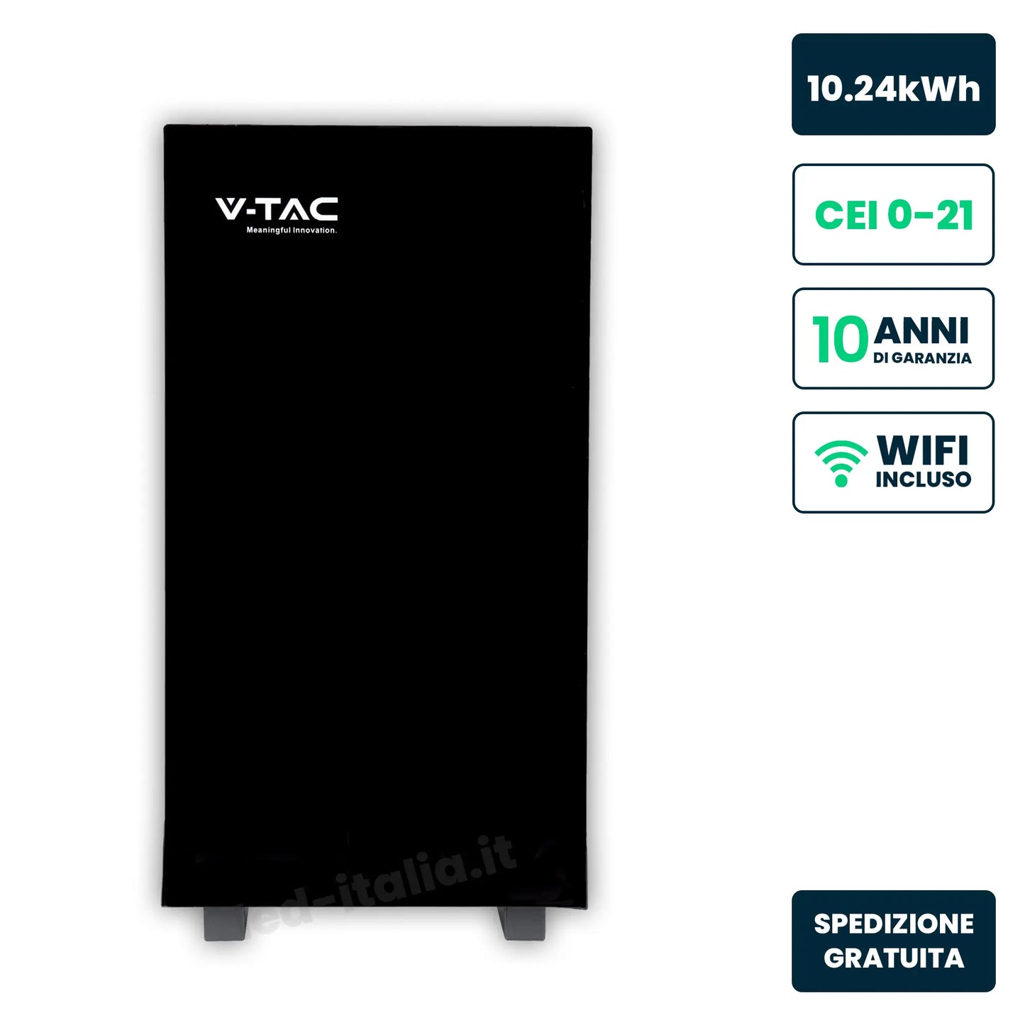 Batteria di Accumulo LV 10.24kWh LFP 51.2V 200Ah 100A WiFi Nera CEI 0-21