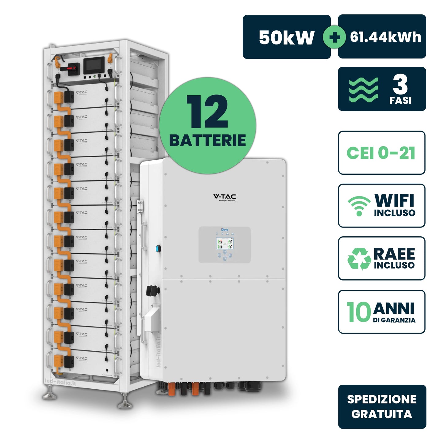 Kit Fotovoltaico Trifase Alta Tensione 50kW+60kWh LFP IP20