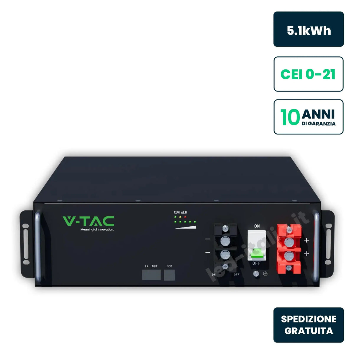 Batteria di Accumulo Rack 5.12kWh LFP 51.2V 100Ah 100A Nera CEI 0-21