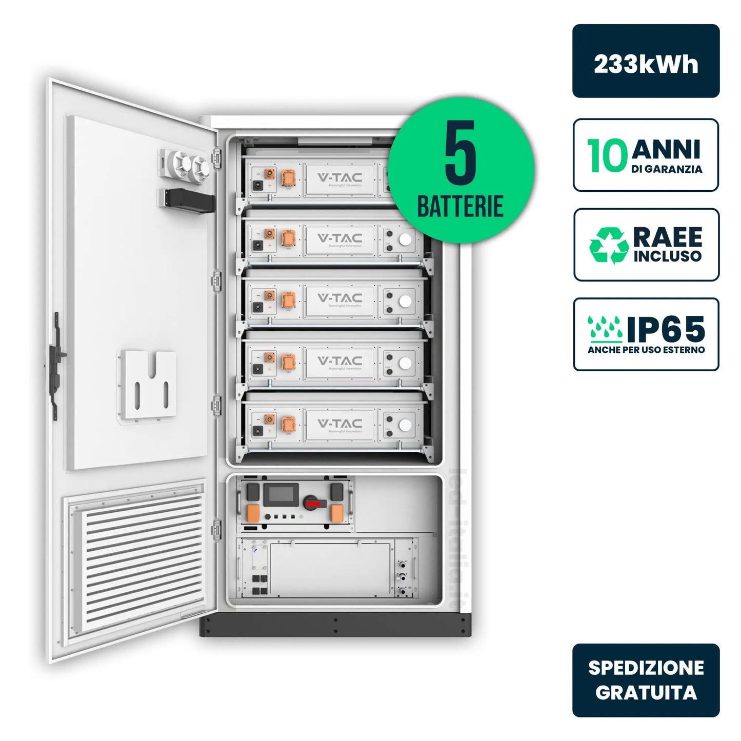 Armadio di Accumulo HV 233kWh LFP 832V 280Ah 140A Bianco IP65