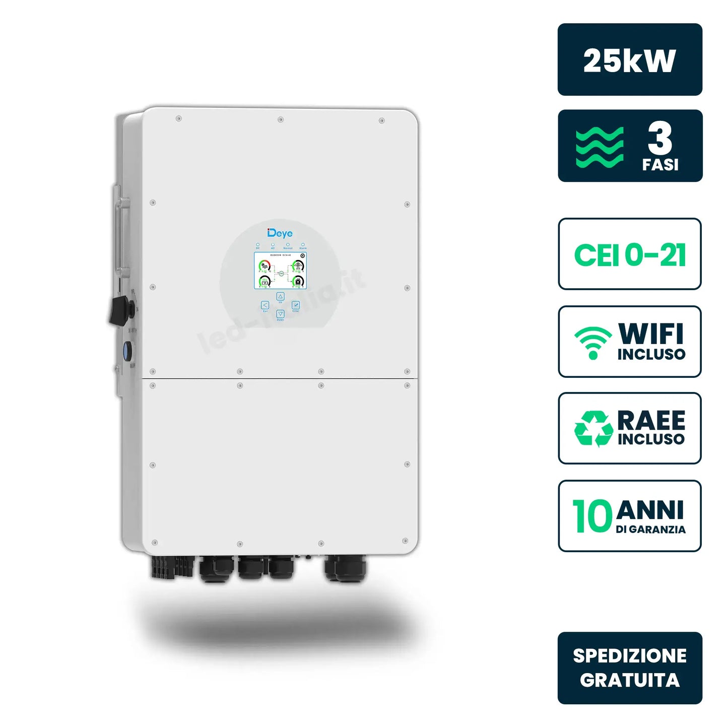 Inverter Ibrido Trifase HV Deye 25kW WiFi CEI 0-21 Bianco IP65
