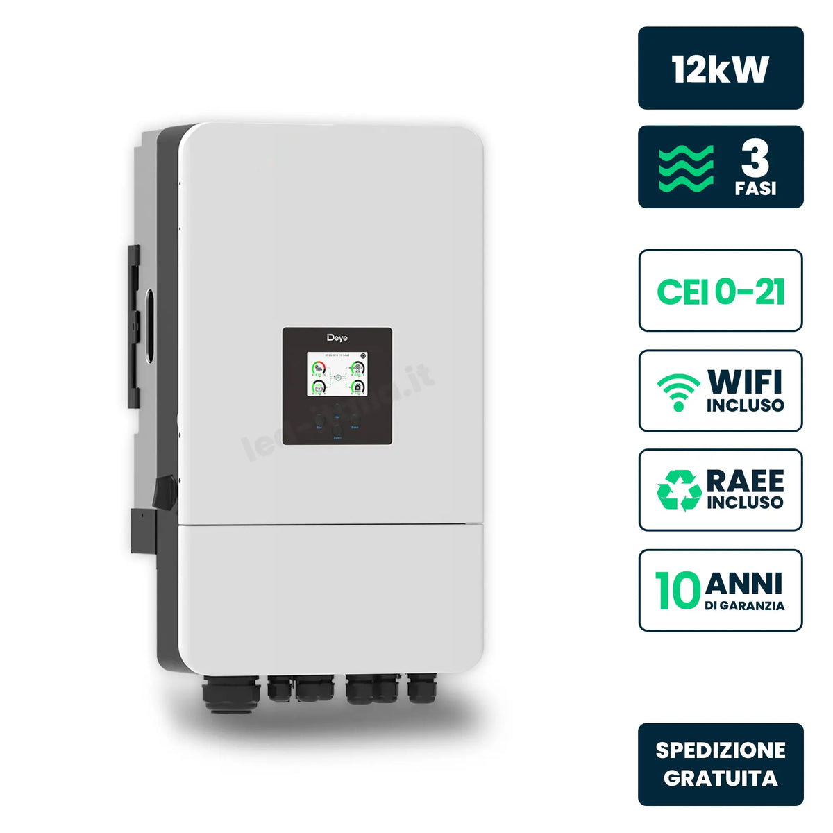 Inverter Ibrido Trifase LV Deye 12kW WiFi CEI 0-21 Bianco IP65
