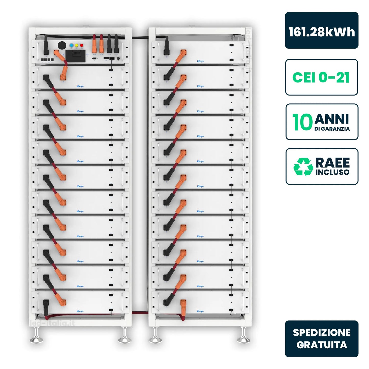 Kit di Accumulo Rack HV Deye 161.28kWh LFP 806.4V 200Ah 160A Bianco