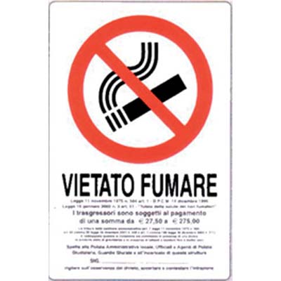 TARGA SEGNALETICA VIETATO FUMARE NORME LEGGE - PP CM 20X30