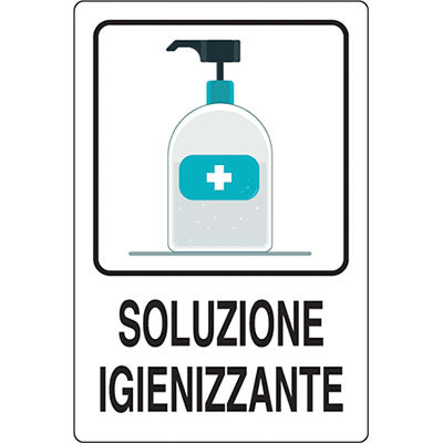 TARGA SEGNALETICA COVID SOLUZIONE IGIENIZZANTE - ALLUMINIO 20X30