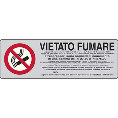 TARGA SEGNALETICA ADESIVA VIETATO FUMARE - VINILE CM 15X5