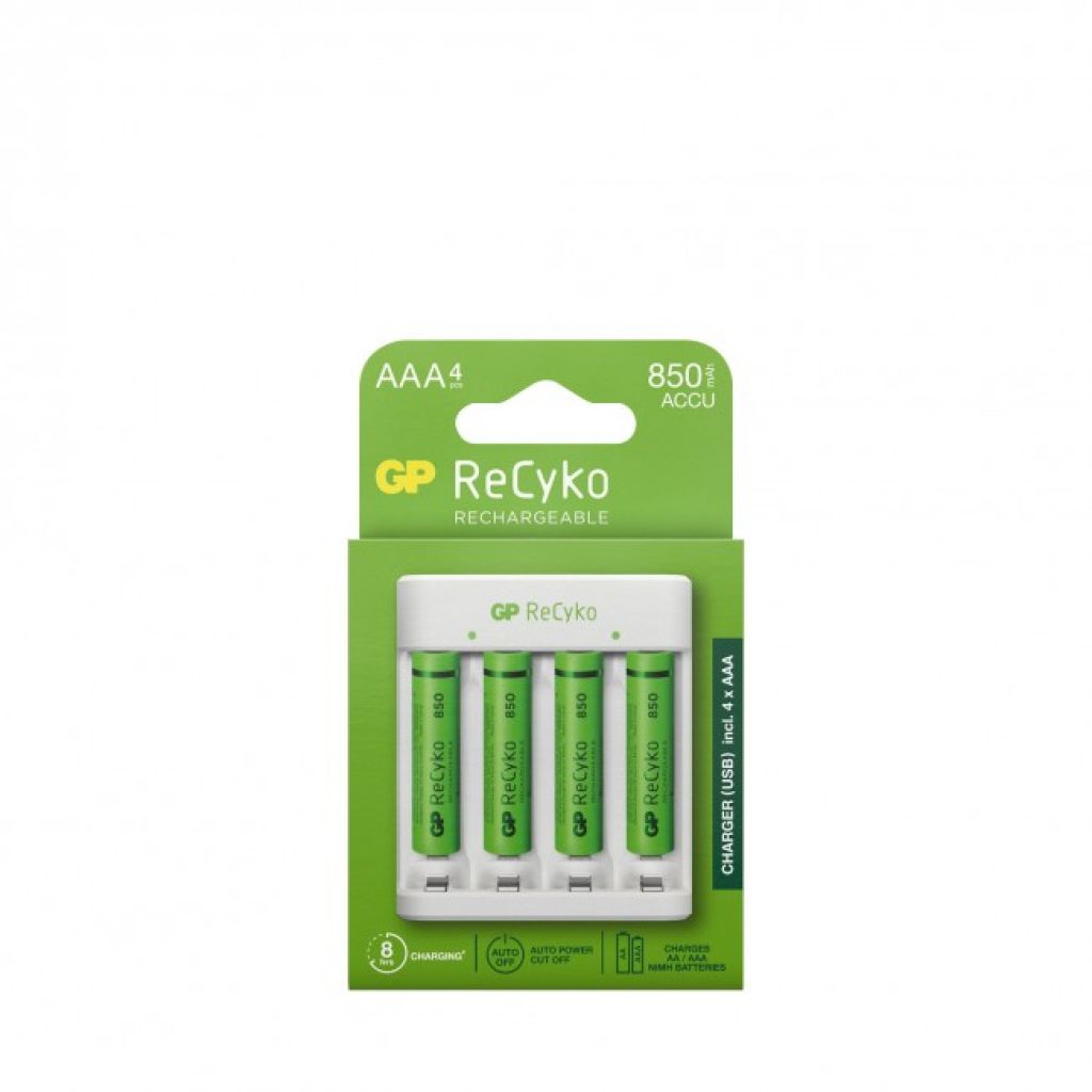 Caricabatterie USB Standard E411 con 4 Batterie Ricaricabili 1,5V Mini Stilo AAA NiMH 850mAh incluse