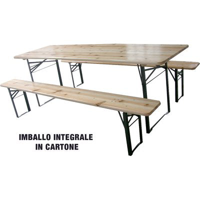 SET TAVOLO + PANCHE BIRRERIA 2 GAMBE DOMUS - LEGNO/ACCIAIO CM 200X60 H.CM 76 CF=PZ 3