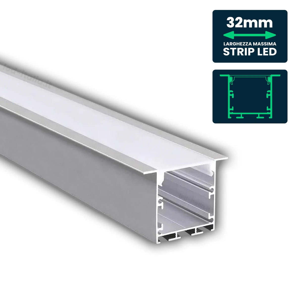 LED Strip Mounting Kit with Diffuser Aluminum White Housing 2000*50*35mm