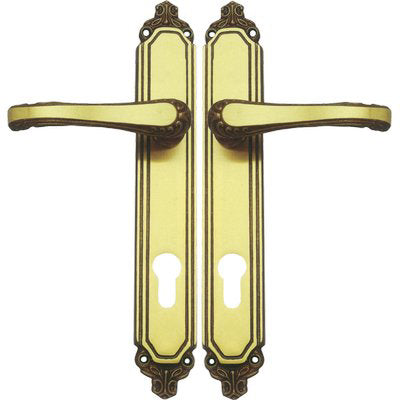 MANIGLIA EXPORT PLACCA FORO SAGOMATO - OTTONE BRONZATA SFUMATA Q8 I.MM 90 CF=PZ 2