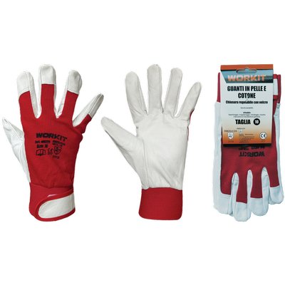 GUANTO DRIVER FIORE BOVINO/TELA ELASTICA WORKIT - BIANCO/ROSSO + STRAP 8