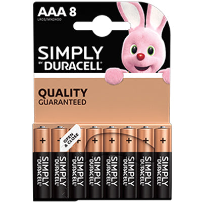 PILA MINI STILO AAA SIMPLY DURACELL - ALCALINA VOLT 1,5 CF=PZ 8