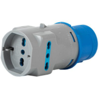 ADATTATORE TRIPLO SPINA BLU-16A+SCHUKO 73100 VB - 2P+T 16A IP44
