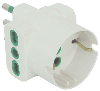 ADATTATORE TRIPLO 16A- 16A BIPASSO +SCHUKO GARANTI - BIANCO 2P+T