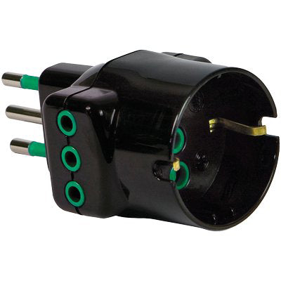 ADATTATORE TRIPLO 16A- 16A BIPASSO +SCHUKO GARANTI - NERO 2P+T