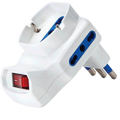 ADATTATORE TRIPLO 16A-10/16A+SCHUKO AIGOSTAR - BIANCO 2P+T + INTERRUTTORE