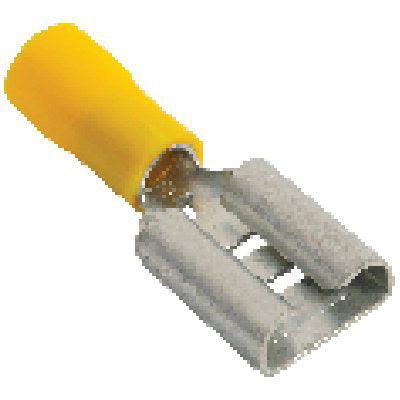 TERMINALE PIATTO FEMMINA A STRINGERE - GIALLO X CAVO MMQ 4,0/6,0 MM 6,3 CF=PZ 10