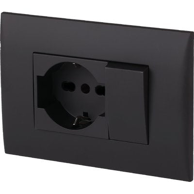 PLACCA PRECOMPOSTA 2212 ELECTRALINE - NERO POSTI 2 DEVIATORE + SCHUKO VOLT 220 A 16