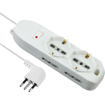 MULTIPRESA BIPASSO + SCHUKO + TERMICO ELECTRALINE - BIANCO POSTI 6 2P+T 10A N°XMMQ 3X0,75 MT 2