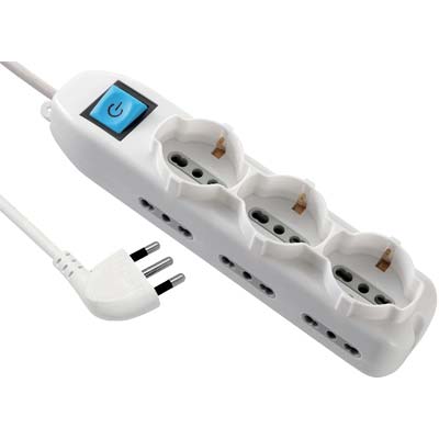 MULTIPRESA BIPASSO + SCHUKO + INT.LUM ELECTRALINE - BIANCO POSTI 9 2P+T 16A N°XMMQ 3X1,5 MT 1,5