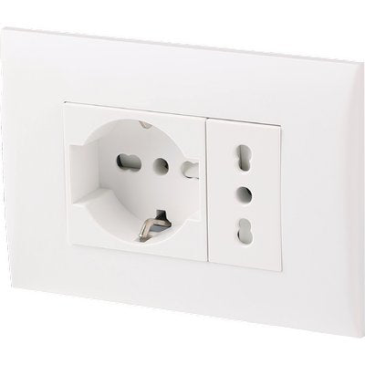 PLACCA PRECOMPOSTA 2211 ELECTRALINE - BIANCO POSTI 2 PRESA 10/16 + SCHUKO VOLT 220 A 16