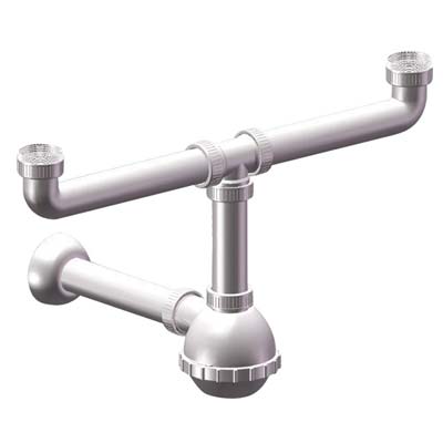 SIFONE PP A BOTTIGLIA 2 VASCHE - BIANCO MM 40/32 1"1/4