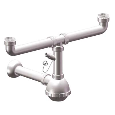 SIFONE PP A BOTTIGLIA 2 VASCHE + 1 ATTACCO - BIANCO MM 40/32 1"1/4