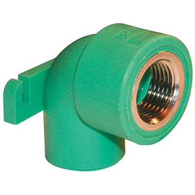 GOMITO PPR A SALDARE 90° F.FEMMINA + STAFFA - VERDE/OTTONE MM 20X1/2F