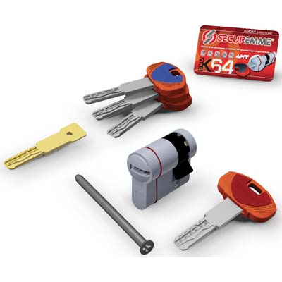 MEZZO CILINDRO SAGOMATO EVO K64 HAND SECUREMME - CROMO SATINATO CHIAVI 3 MM 50 40+10