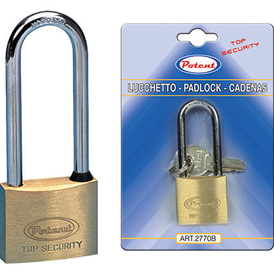 LUCCHETTO ARCO LUNGO 2700B POTENT - OTTONE ARCO CROMATO CHIAVI 2 MM 40X56