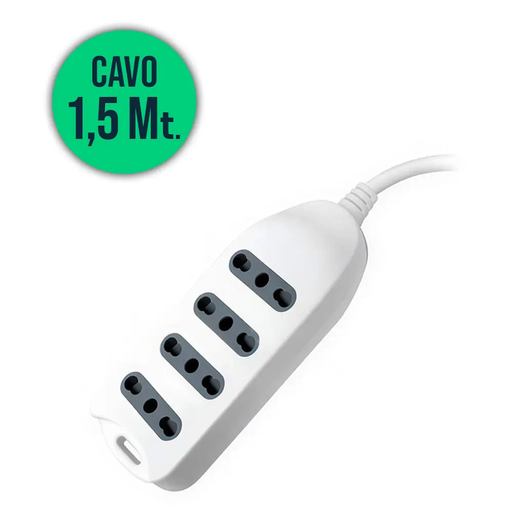 Multipresa 4 Pos 10/16A Bipasso Con Attacco a parete 250V~Max:3500W Cavo H05VV-F 3G1.0mmX1.5m Con Spina 16A 2P+T