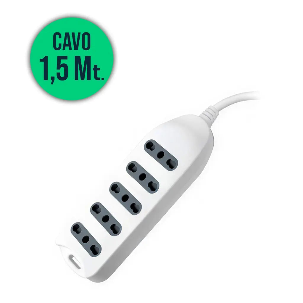 Multipresa 5 Pos 10/16A Bipasso Con Attacco a parete 250V~Max:3500W Cavo H05VV-F 3G1.0mmX1.5m Con Spina 16A 2P+T