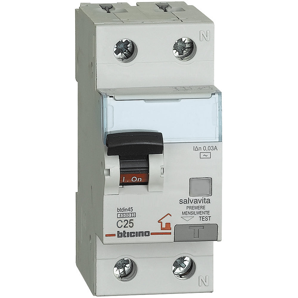 BTicino BTDIN45 - MAG. DIFF AC 1P+N 30MA 25A 4500A