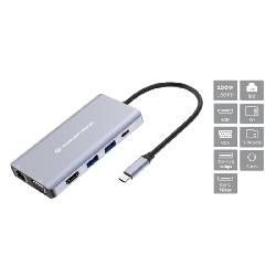 CONCEPTRONIC DONN20G - DOCKING STATION 10-IN-1 USB-C (M) 3.2 / HDMI, VGA, USB-A 5GBPS, USB-C 5GBPS, SD, TF/MICROSD, AUDIO, GBE, 100W USB PD