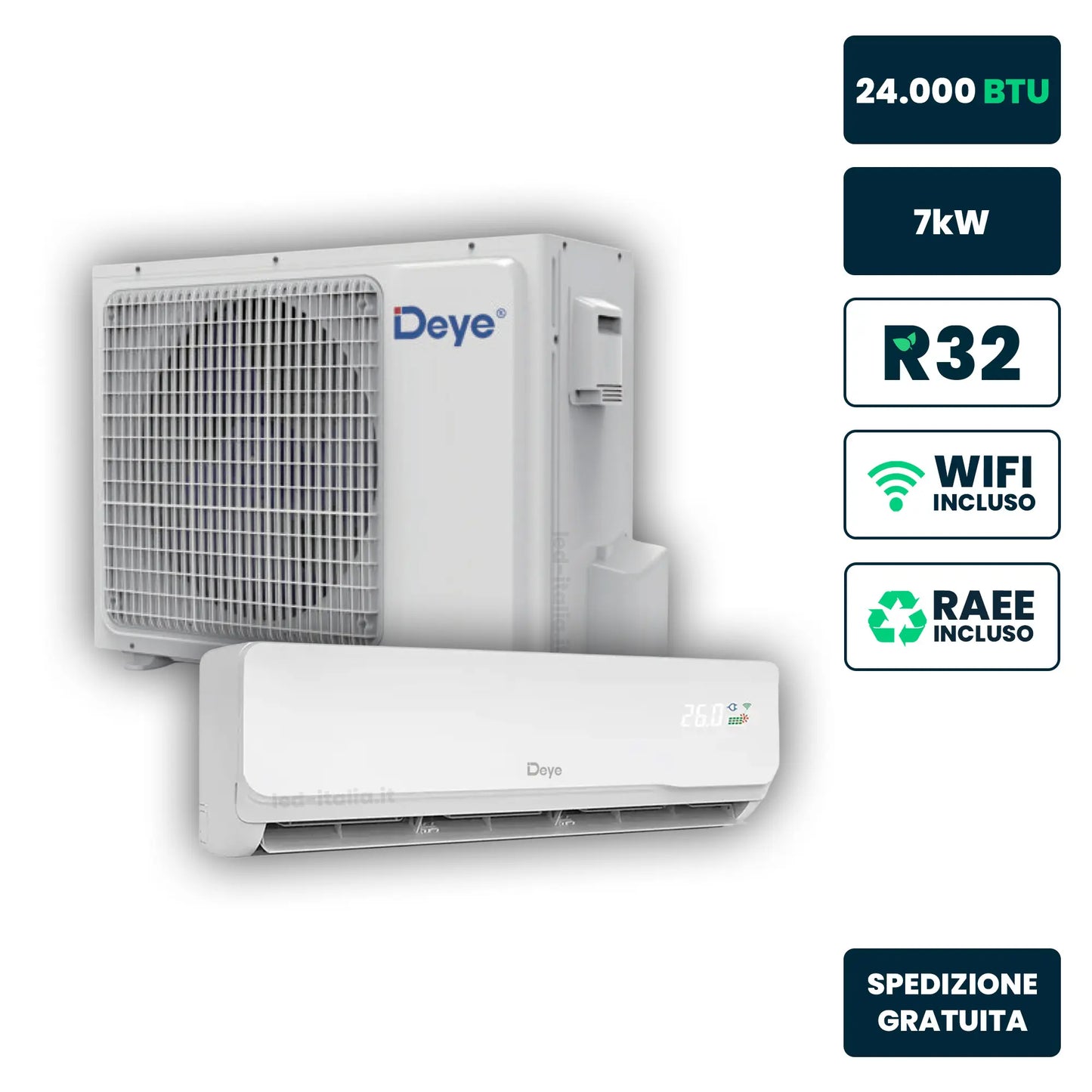 Deye Monosplit 24.000 BTU ~7,0kW R32 Solar AC/DC (unità interna + esterna)