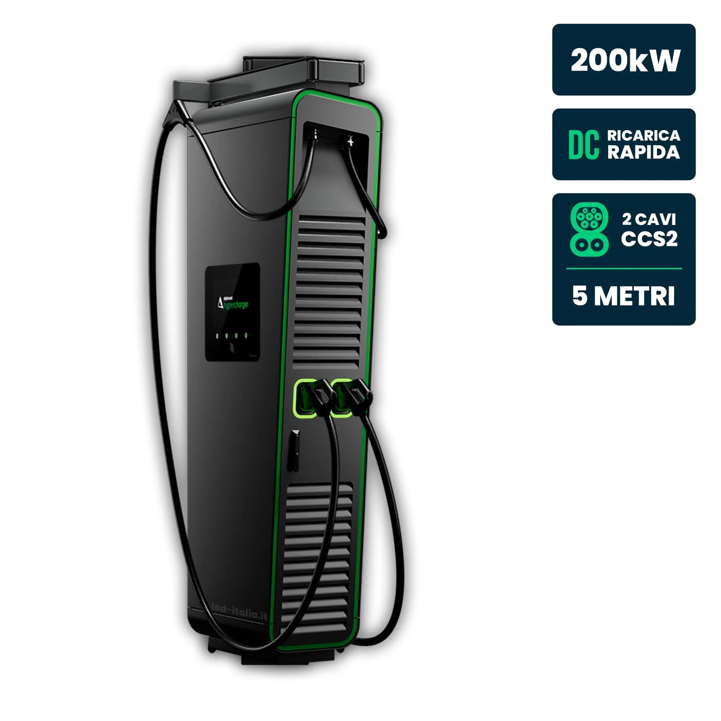 Hypercharger DC 2x100kW Doppio Cavo 5m IP55 IK10 Display Colori 15.6" e RFID