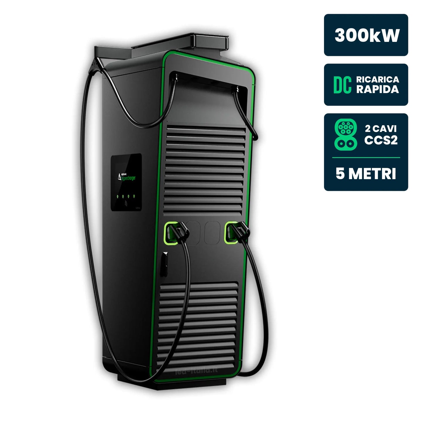 Hypercharger DC 2x150kW Doppio Cavo 5m IP55 IK10 Display Colori 15.6" e RFID