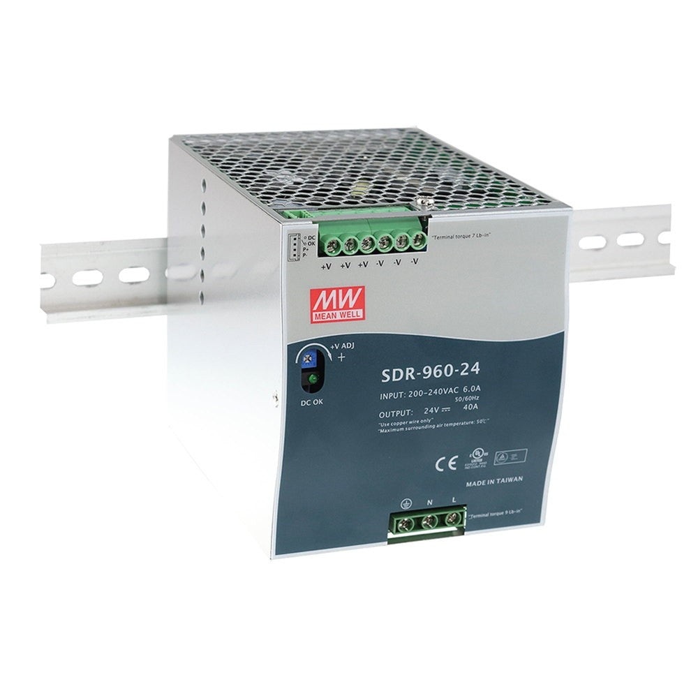 DRIVER GUIDA DIN INDUSTRIALE USCITA SINGOLA FUNZIONE PFC 24V 960W 40A INPUT 180-264VAC 254-370VDC 11