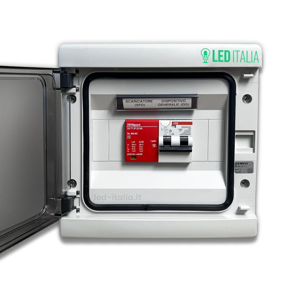 Quadro AC Monofase 6kW 32A 230V 8 Moduli Differenziale + SPD ABB / DEHN IP65