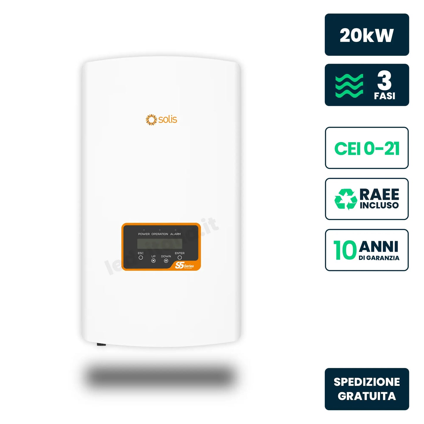 Inverter Fotovoltaico di Stringa Trifase Solis 20kW 2 MPPT CEI 0-21 IP66